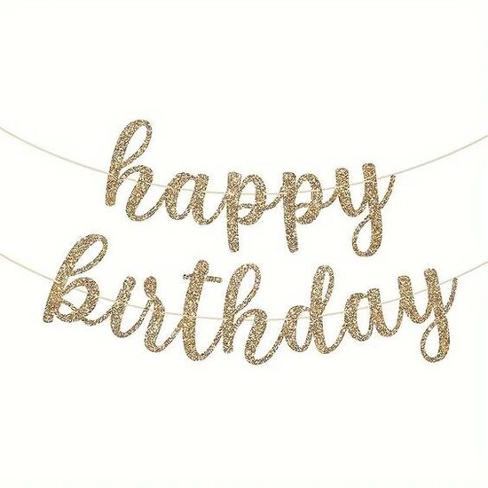 Virtene "happy birthday" zelta krāsā ar gliteriem 2,40 cm